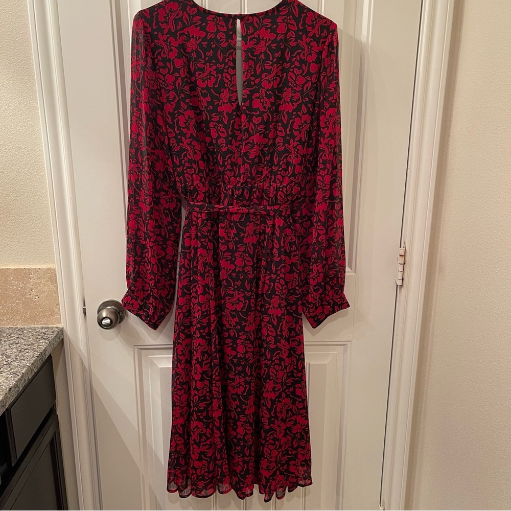 Torrid Women's 10 Red and Black Floral Long Sleeve Dress Pockets Balloon Sleeves - Picture 5 of 12